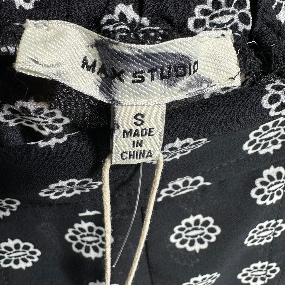Max Studio Womens Black White Floral Medallion High Rise Shorts Size S 3703D05‎